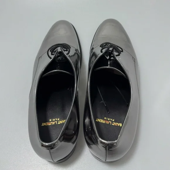 Saint Laurent Adrien 25 Metallic Leather Derby Shoes Silver Men’s EU 40/US 7